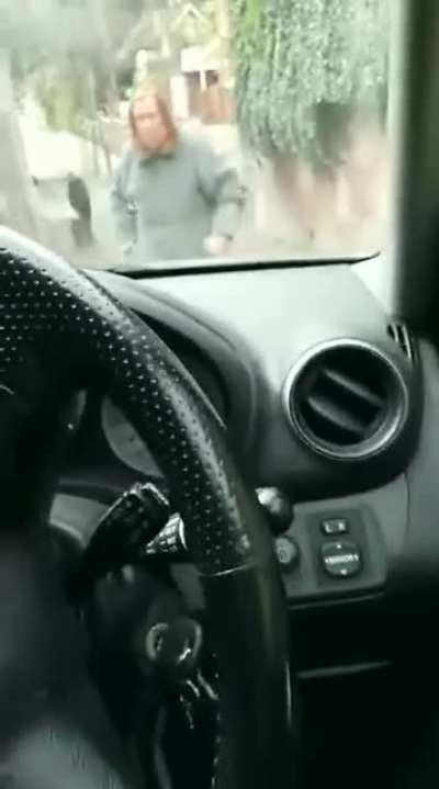 Older woman blocking the road snaps when asked to move out of the way