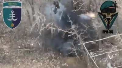 A russian invader was stuck in the ass with an FPV drone by Ukrainian marines from 35th Brigade
