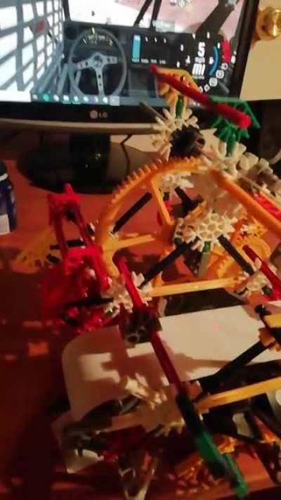 Sim wheels are expensive and so I made my own with knex and a mouse. Technical deets in comments