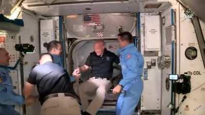 Bob Behnken and Doug Hurley board the ISS just a few minutes ago
