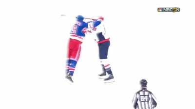 Buchnevich gets 5 and a game misconduct for a crosscheck to the face of Mantha