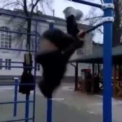 Twirling on the monkey bars