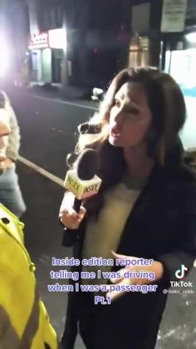 Lisa Guerrero of Inside Edition harassing a man for driving a garbage truck erratically even after he explains 20 times that he was the passenger