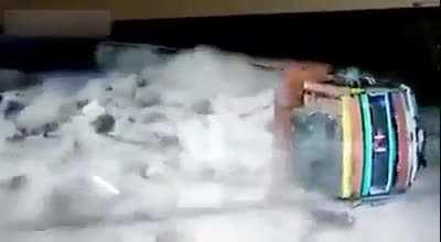 Heavy Load Truck Falls While Changing Tire