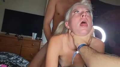 Tiny blonde getting wrecked in her dorm room