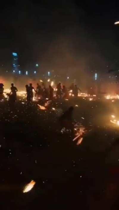 Wooden fire torch fight