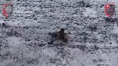 UA 63rd Mechanized Brigade's drone pilots spotted three Russian infantrymen attempting to cross a field, targeting and striking all three with FPV 'kamikaze' drones. Published December 18, 2024