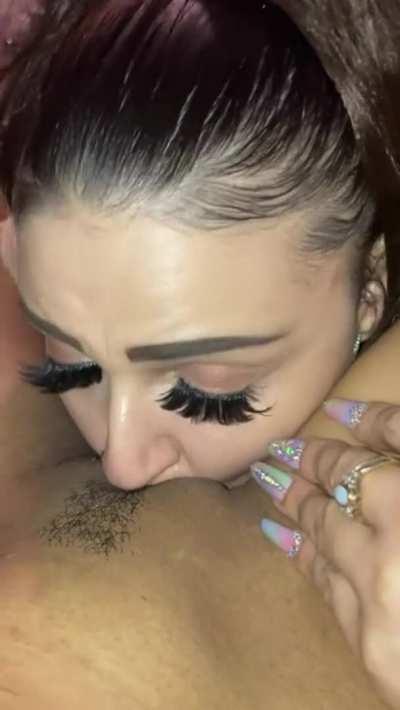 Her eyelashes are tickling my thighs