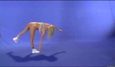 Jenna Jameson doing a somersault without panties