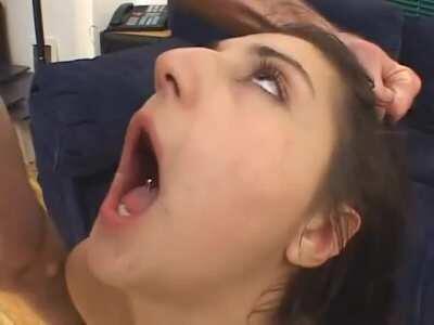 Dumb slut swallows two huge loads and gags on cum