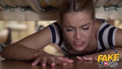 Two girls stuck under the bunk bed and looking hot