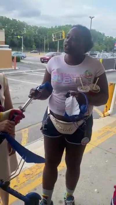 Woman tries to steal kid’s scooter for her kid