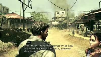 [Resident Evil 5] I've been playing this game for more than 10 years and never knew this conversation existed. If you idle in the starting zone for more than 5 minutes, this conversation triggers. I love discovering new things about this game.