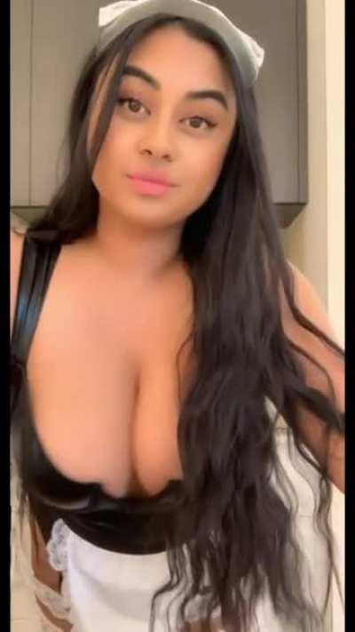 Hot Girl With Massive Boobs And ASS Shaking Them In Maid Outfit