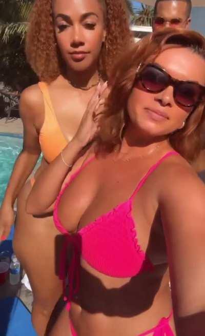 Wearing pink bikini, with Ros Gold-Onwude | IG story 7/7/24