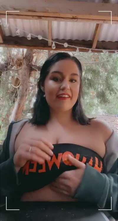 My neighbours were outside but I wanted to show you my boobs 😋