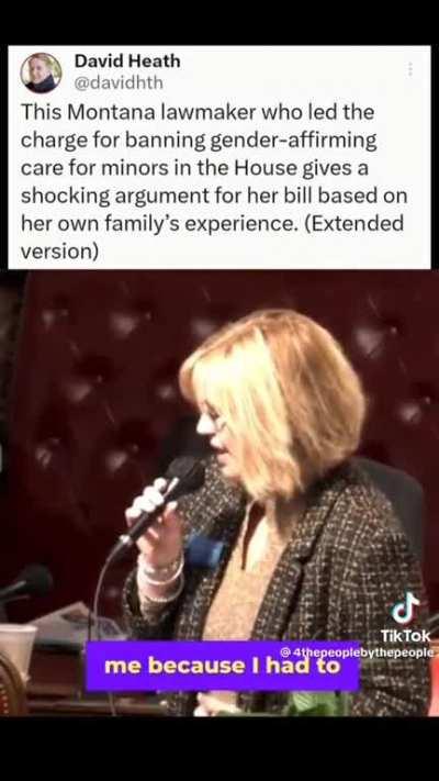 Ghoulish Montana Republican lawmaker says she's rather her daughter commit suicide than to be trans. 