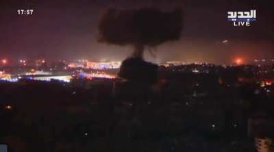 An airstrike coincided with the take-off of a plane from Beirut airport today