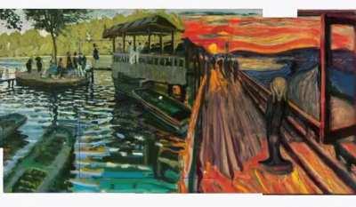 Stiching famous impressionist paintings from Van Gogh, Monet, Munch and Hokusai together