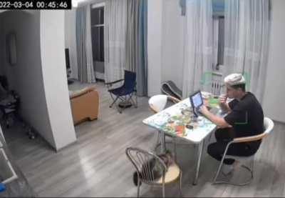 Guy and cat get a scare