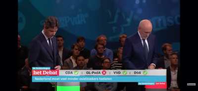 Two politicians move in sync.