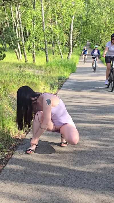 Upskirt on a bicycle track
