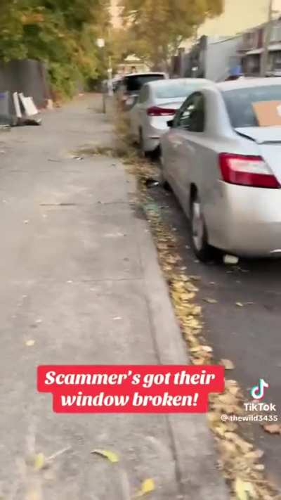 The car that’s been committing fraud-someone bust out their windows🤣