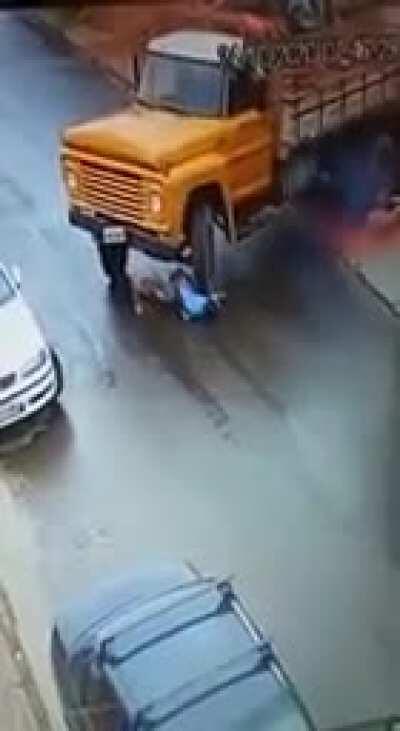 Interesting way to stop a truck.