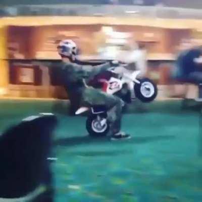 HMRB while I do a wheelie on a mini-bike through the local pub