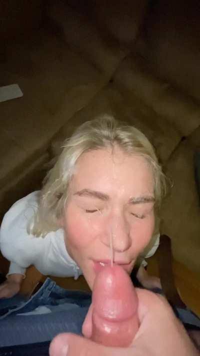 Adding cum to my spit covered face