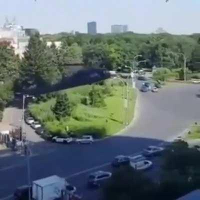 U.S. Black Hawk made an emergency landing in the middle of the Romanian capital, Bucharest. It knocked down 2 light poles. No injuries were reported. (July 15 2021).