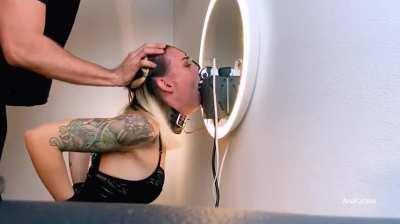 Some deepthroat training with blinding lenses and nose hooks!