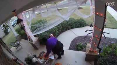 Mom takes all the Halloween candy that had been put out for just her kid.