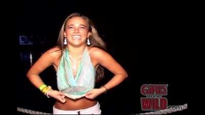 Busty babe flashes her beautiful boobs