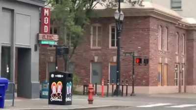 Shootout on the streets of downtown Portland during the ongoing riots.