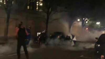 Federal agents move human road block Portland day/night 55