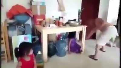 A video uploaded and later deleted by a Han Chinese man. In the video you can see him beating up three young girls, who cry out 