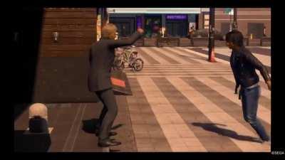 He just body slams a guy.