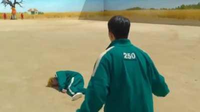 Rick and the dancers in squid game