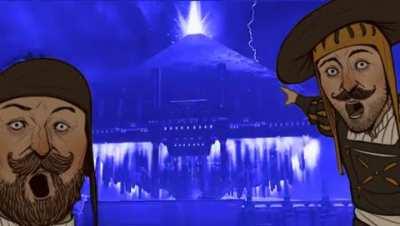 Two Explorers from the Imperial State of Sudenburg stumbling apon the awakening of the Black Pyramid of Nagash Circa IC. 2520