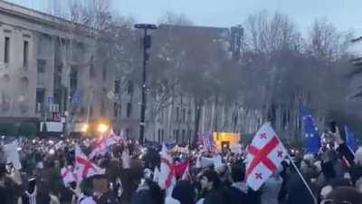 The National Anthem of Ukraine is heard ringing through the streets of Tbilisi as brave Georgians fight for freedom. 