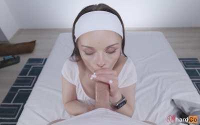 Sucking his cock until he covers my face with a big load