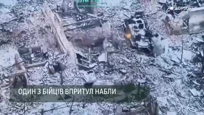 Ukrainian soldier threw explosives into a russian hideout from where enemy soldiers were firing at Ukrainian positions. Vovchansk. January 2025. UA Border Guards, Forpost Brigade.