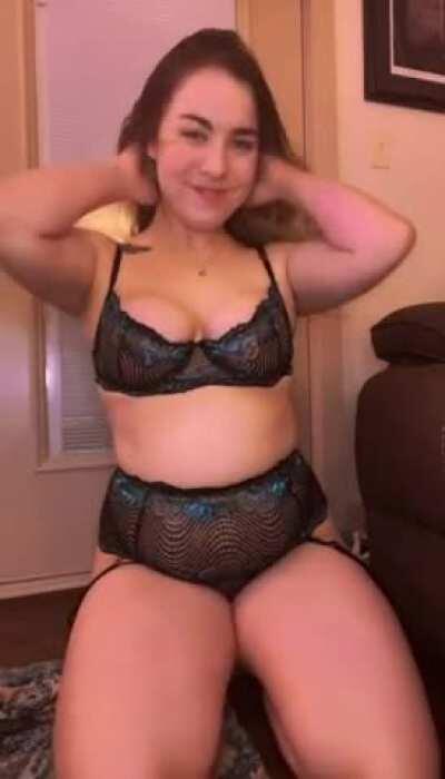 why should i cover up with a big shirt when i could show off my chubby body in my favorite lingerie? (;