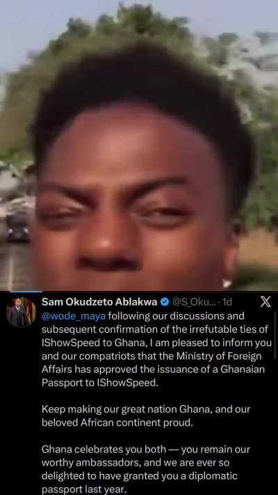 IShowSpeed, maternally descended from Ghana’s Royal tribe Ashanti, officially just got granted Ghanaian citizenship. This tour definitely changed his life.