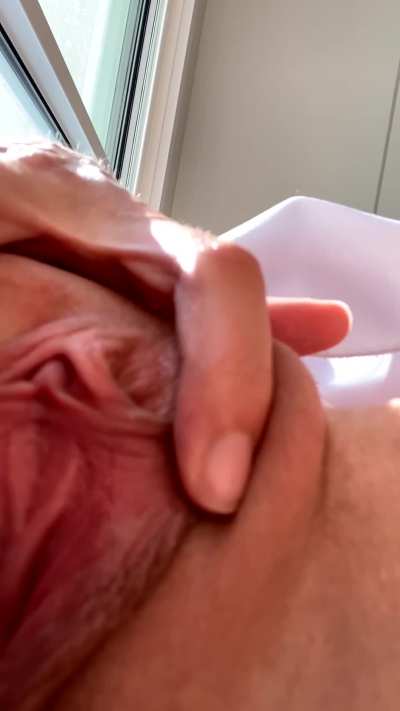 Spreading my gushy pussy right above your face