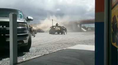 Holy shit war zone type of feeling here. This was in Tamaulipas Mexico. Mexican military against sicarios