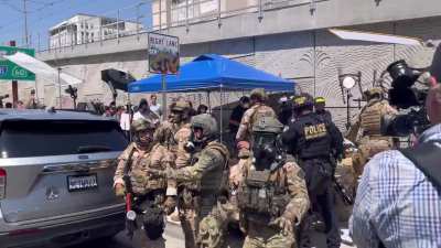 CBP agents rushed into the anti-ICE protesters and arrested one man.