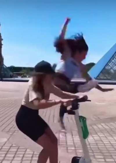 Let me try to do this cool trick on a electric scooter