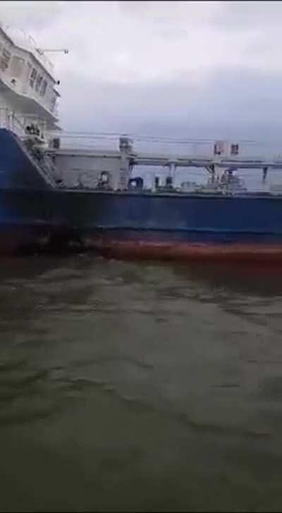A video appeared that shows the damaged Russian oil tanker Sig that was attacked by maritime drones last week.